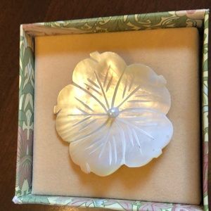 Two’s company mother of pearl hand carved broach